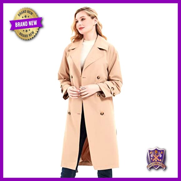 Double-Breasted Trench Coat Water Resistant Loose Fit Oversized Classic Elegant - Picture 6 of 7
